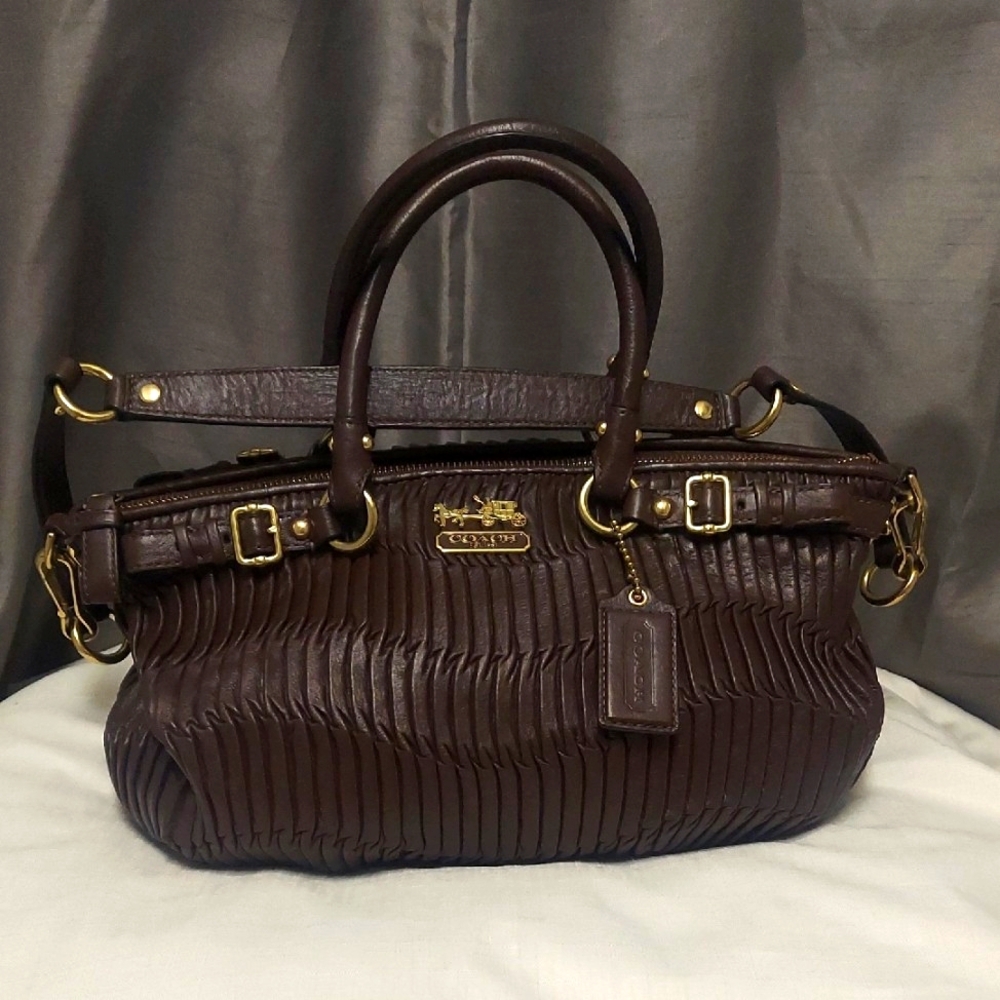 COACH Madison NEW Gathered Leather 2 Ways Satchel with Gold Tone Hardware